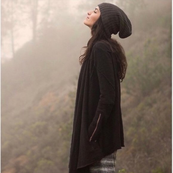 Free People open front black waterfall cardigan